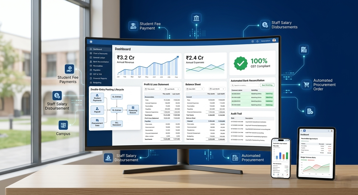 Accounts Management Dashboard with financial statements and charts
