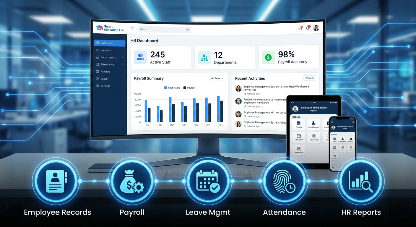 Employee Management Dashboard with payroll and attendance charts