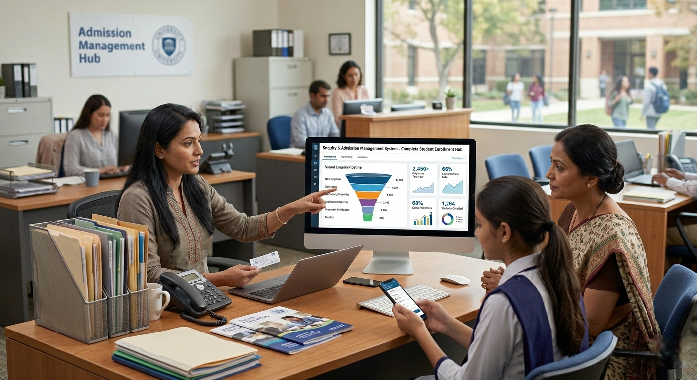 Enquiry & Admission Dashboard with pipeline and conversion charts