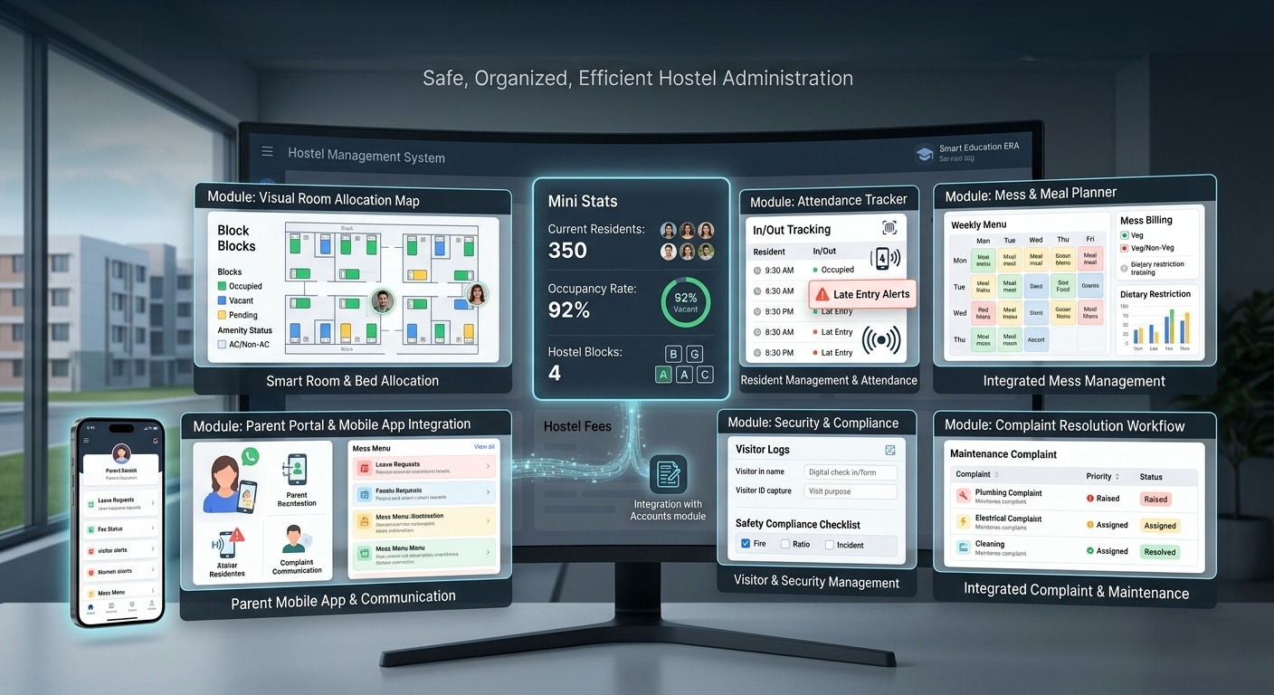 Hostel Management Dashboard with room allocation and attendance