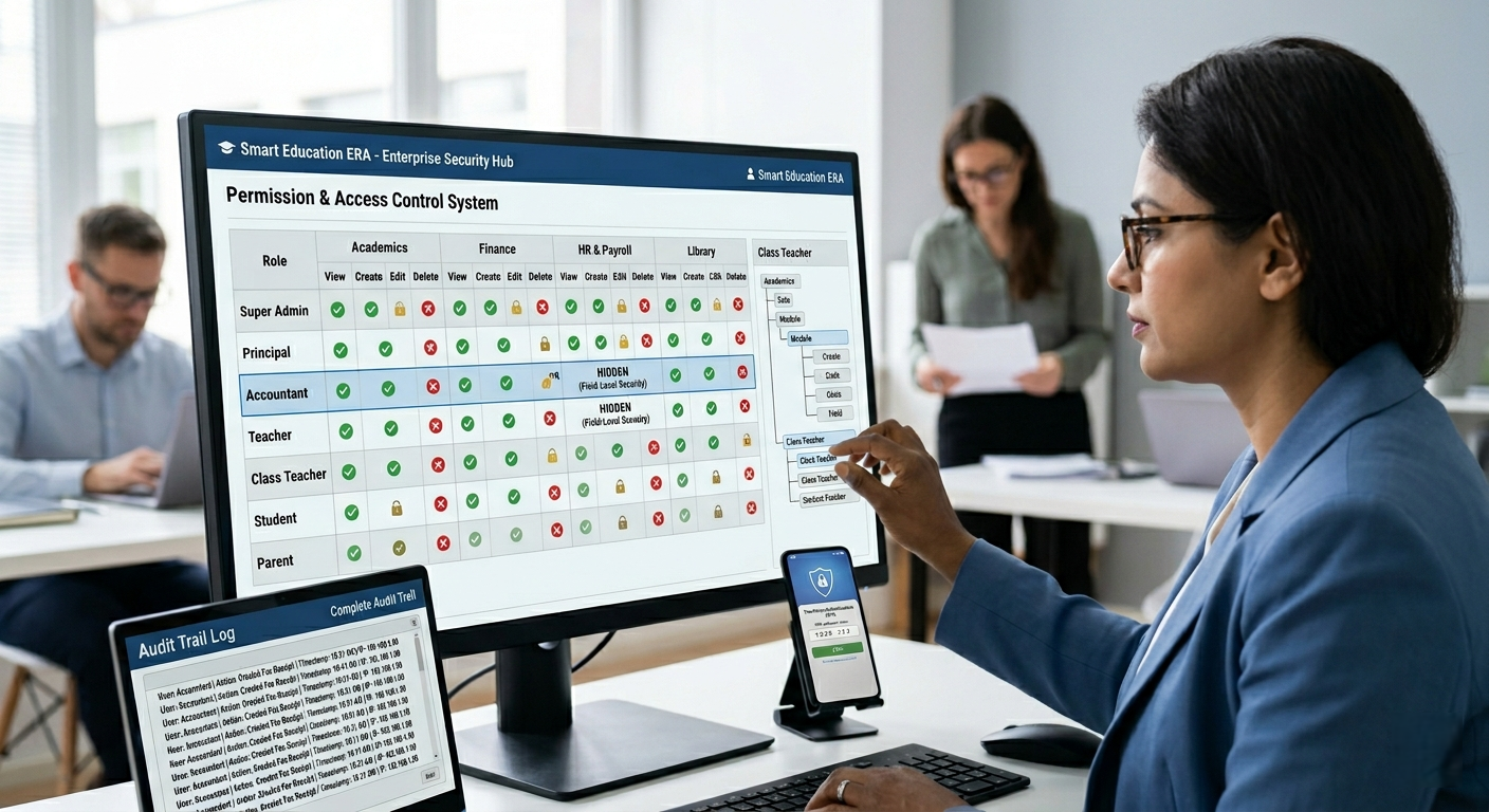 Permission Management Dashboard with role and permission matrix