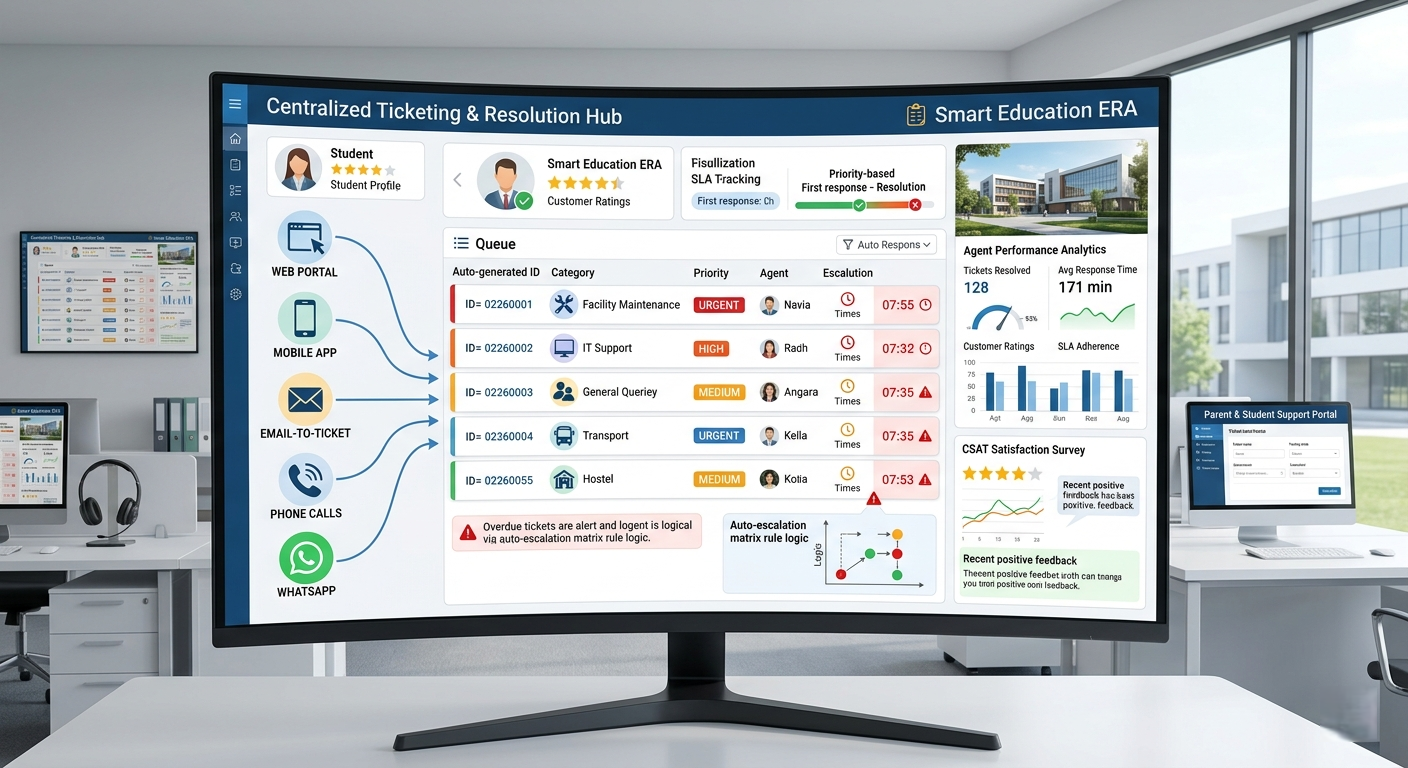 Support Management Dashboard with ticket queue and SLA metrics